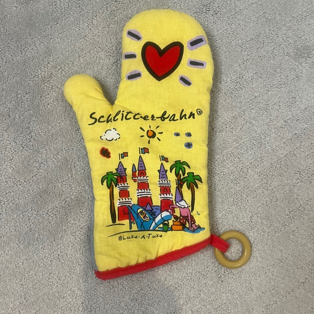 Schlitterbahn Oven‎ Mitt Padded Heat Resistant Kitchen Decor Yellow Red